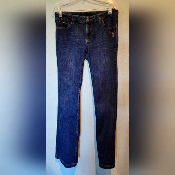 Denim - Harley Davidson Womens Boot Cut Jeans Med Dark Wash Biker Wings 6 Long Blue EUC